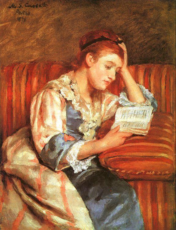 Mary Cassatt Mrs Duffee Seated on a Striped Sofa, Reading Norge oil painting art